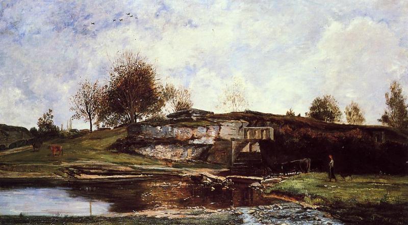 Charles-Francois Daubigny Sluice in the Optevoz Valley oil painting image